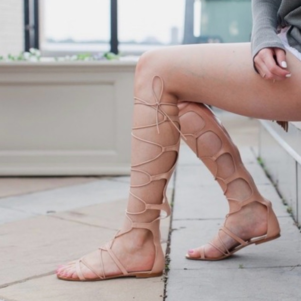 Zara Nude Lace-Up Gladiator Sandals